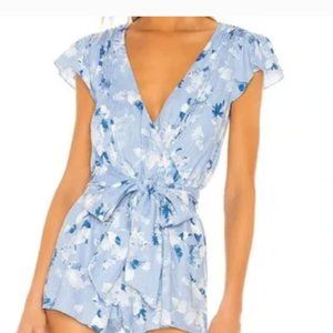misa Los Angeles by revolve Tilly white & blue linen wildflower romper NWOT